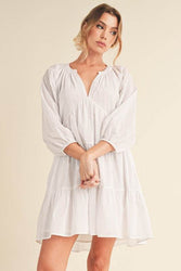 Aemi + Co Notched Balloon Sleeve Tiered Mini Dress