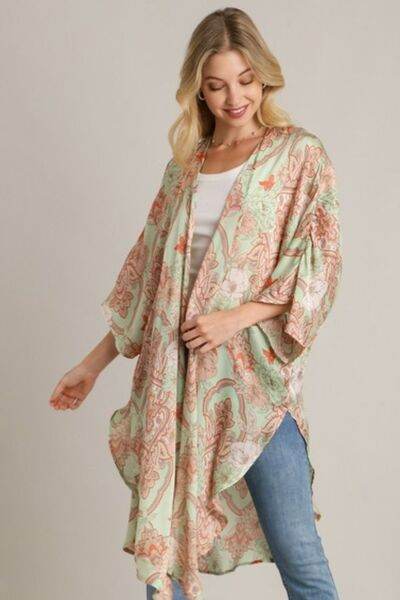 Umgee | Mixed Print Open Front Kimono with Ruffle Sleeves Plus Size - us.meeeshop