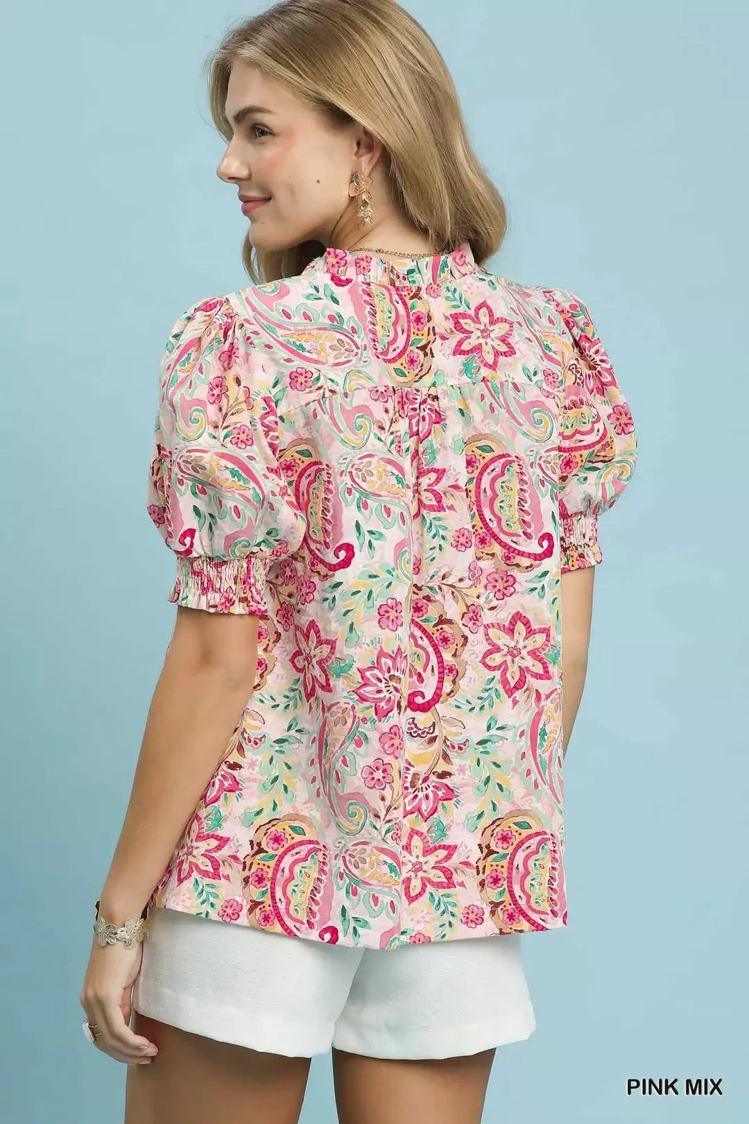 umgee mix paisley Umgee Mix Paisley Floral Button Down Shirt view 3 (top) - shop at us.meeeshop