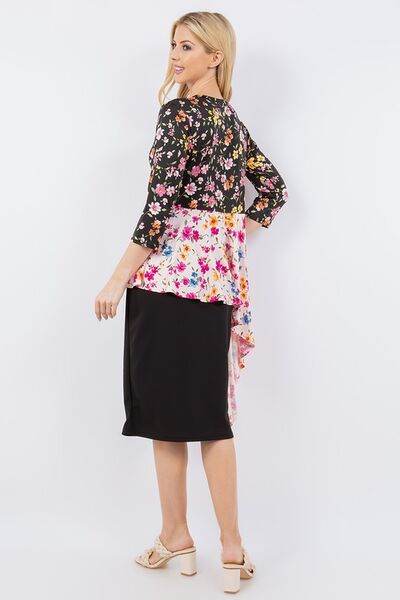 Celeste Floral Asymmetrical Hemline Round Neck Top - us.meeeshop