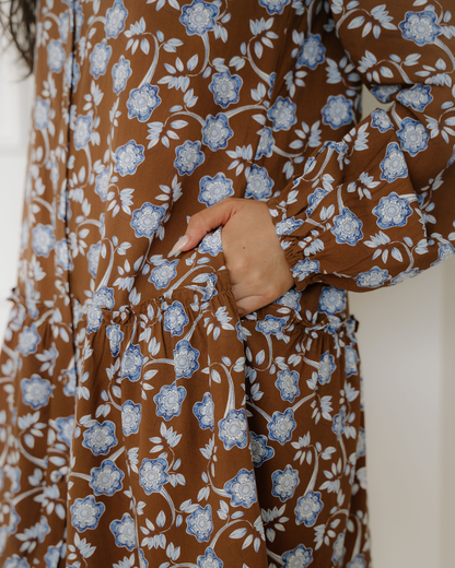luella floral print Luella Floral Print Ruffled Detail Shirt Collar Button Down Long Sleeve Dress view 4 (dress) - shop at us