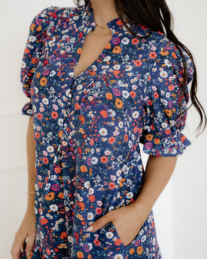 serena wild daisy Serena Wild Daisy Floral Split Neck Short Puff Sleeve Mini Dress view 6 (dress) - shop at us.meeeshop