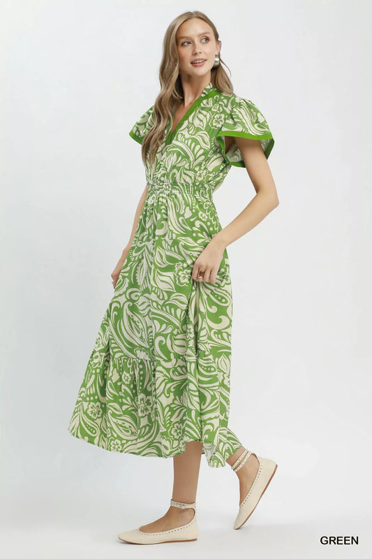umgee paisley print Umgee Paisley Print Midi Dress with Side Pockets view 2 (dress) - shop at us.meeeshop
