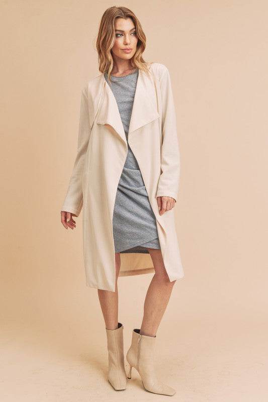 Aemi + Co Open Front Long Sleeve Longline Coat - us.meeeshop