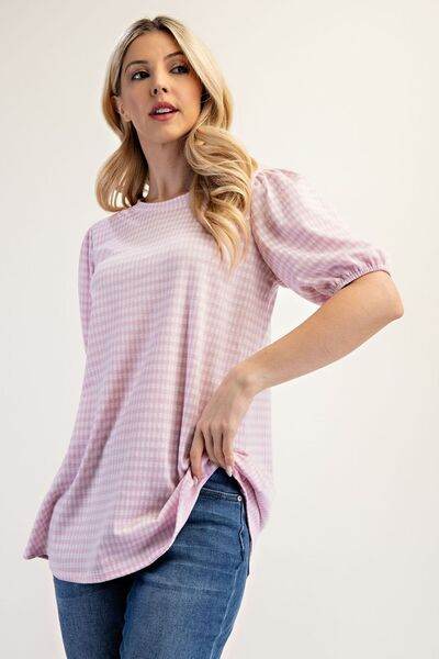 Celeste Gingham Print Top With Puff Sleeves Plus Size - us.meeeshop