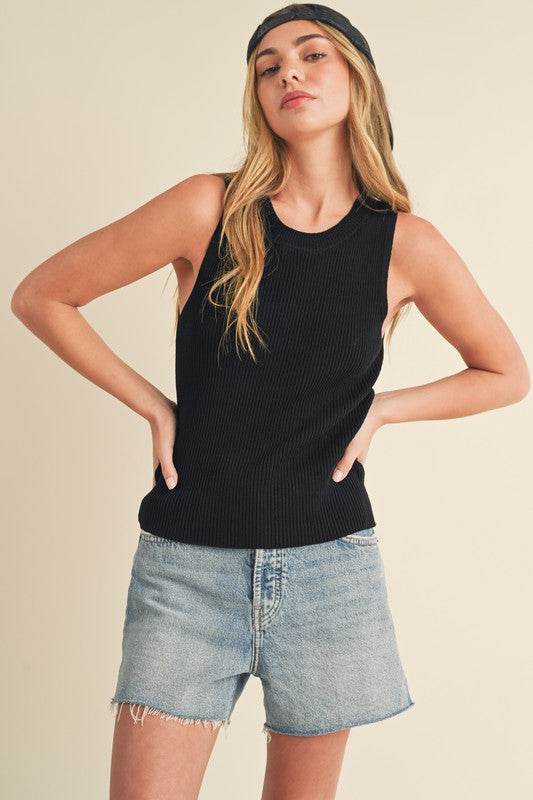 Aemi + Co Ribbed Round Neck Knit Tank - us.meeeshop