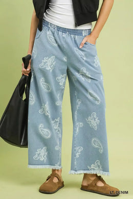 Umgee Denim Paisley Wide-leg Pants