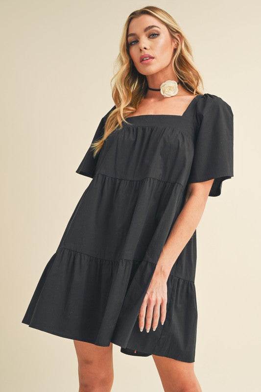 Aemi + Co Square Neck Half Sleeve Tiered Dress - us.meeeshop