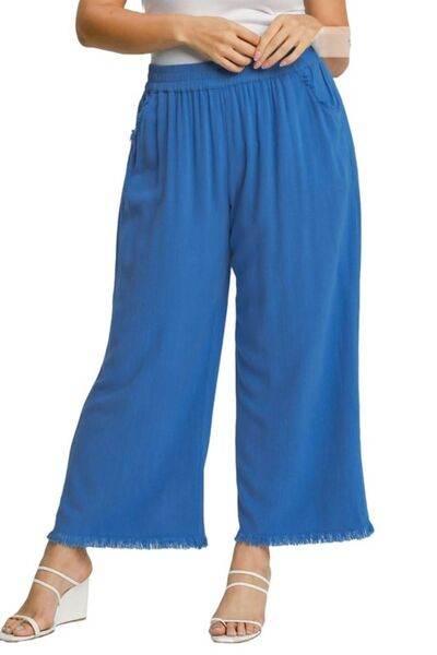 Umgee | Linen Blend Elastic Waistband Wide Leg Pants Plus Size - us.meeeshop