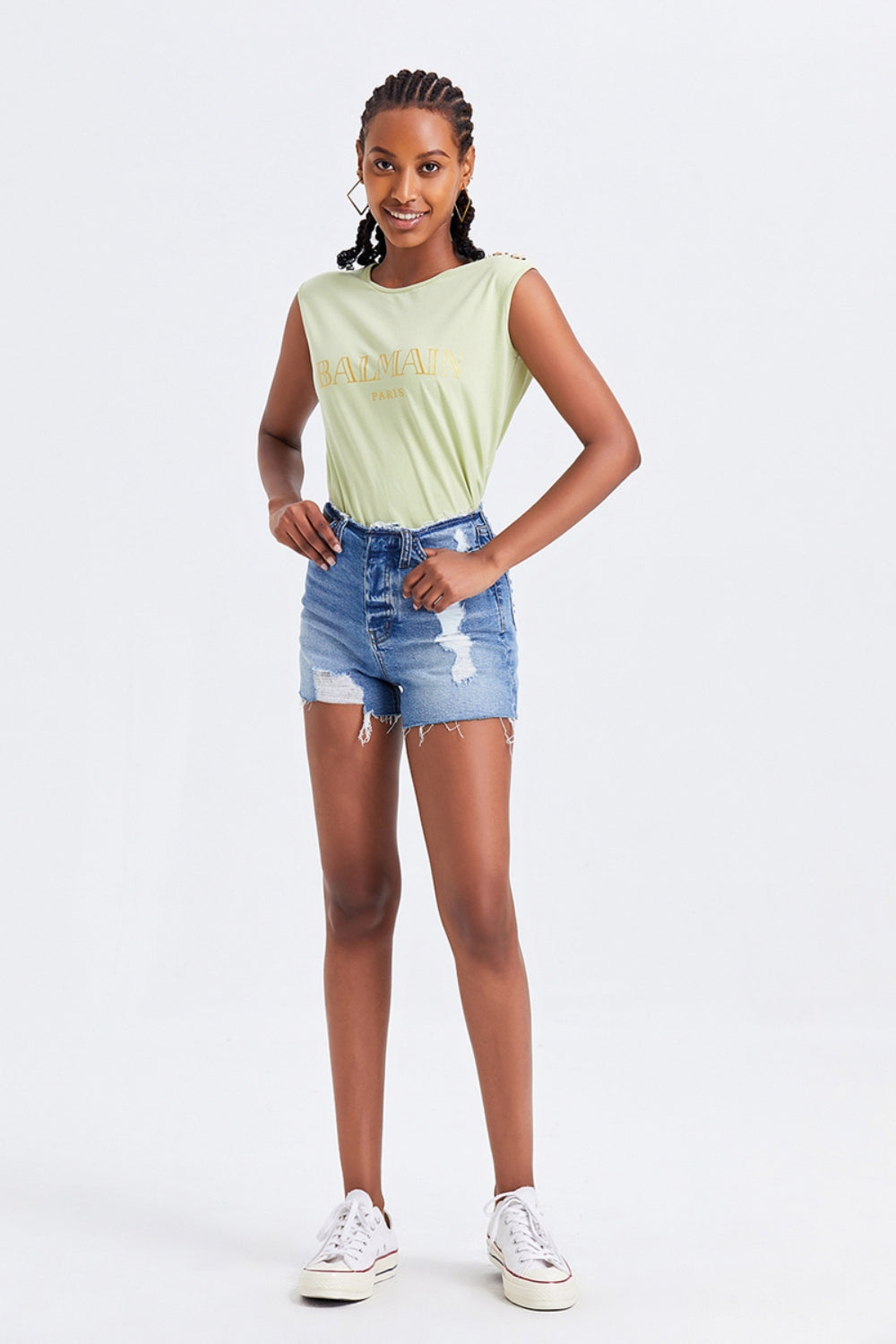 BAYEAS High Rise Bandless Denim Shorts | us.meeeshop