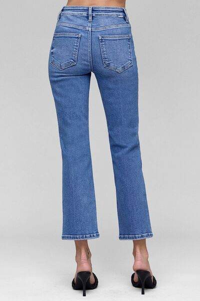 RISEN Tummy Control High Rise Crop Straight Jeans Plus Size - us.meeeshop