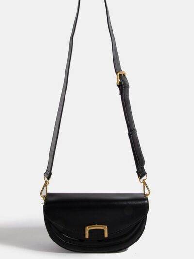 Fame Buckle Closure Crescent Faux Leather Crossbody Bag - us.meeeshop