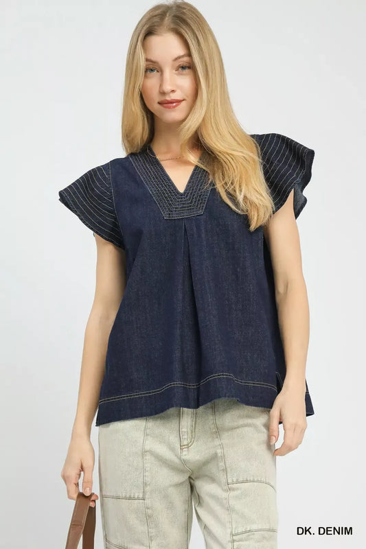 Umgee Cap Sleeve Denim Top (women's shirts & tops) - shop at us.meeeshop