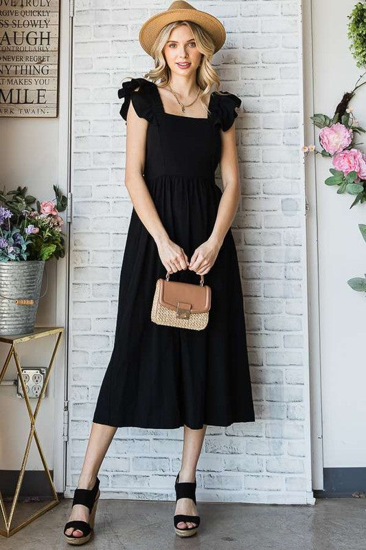 Linen Ruffle Mid Dress us.meeeshop -  Dresses