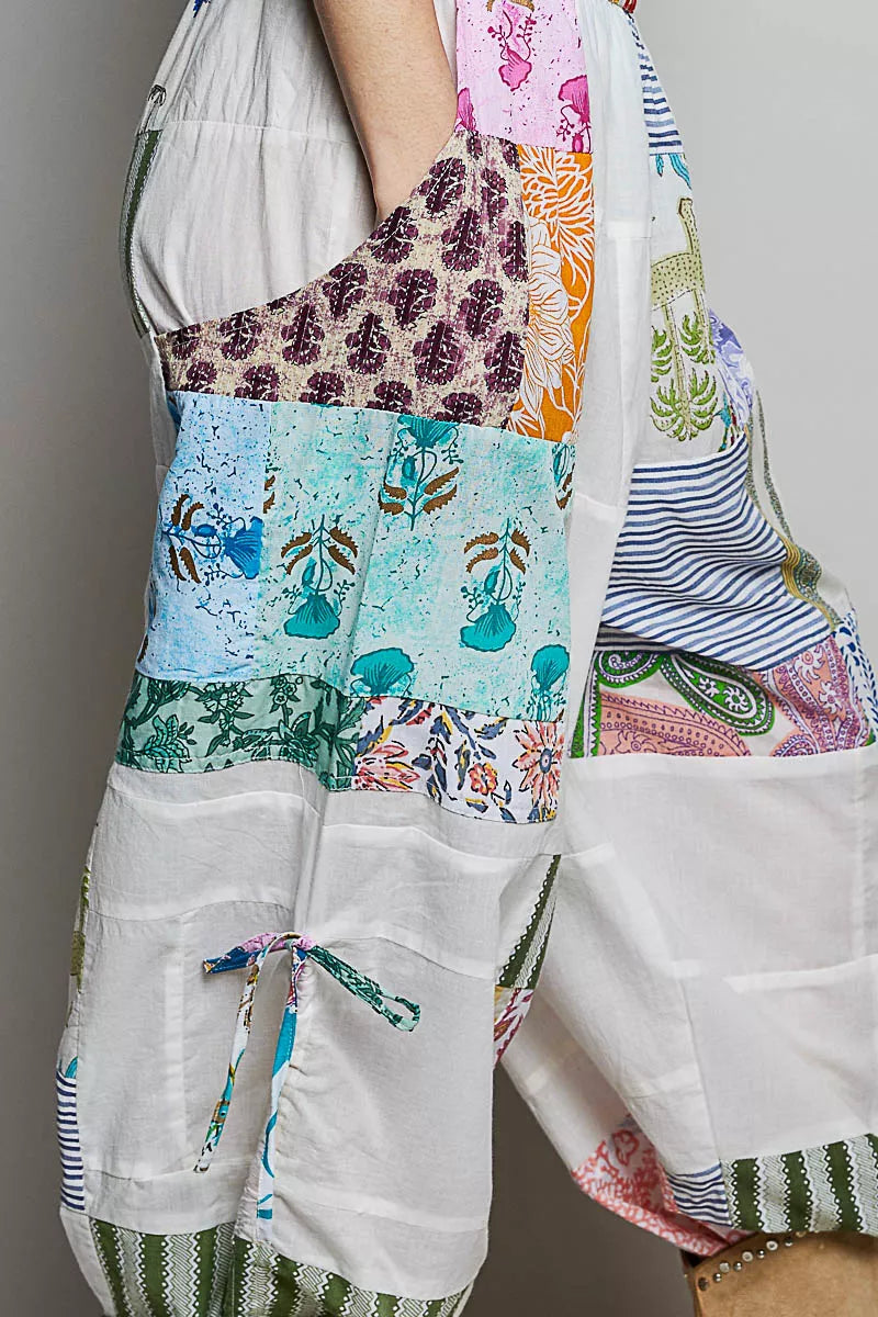 pol printed patchwork Pol Printed Patchwork Wide Leg Pants with Adjustable Side Drawstring view 5 (bottom) - shop at us.meees