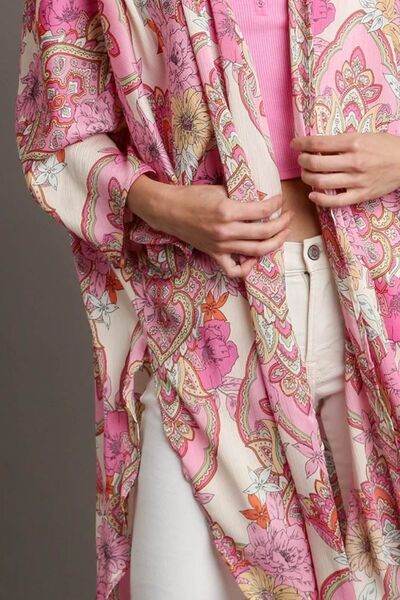 Umgee | Mixed Print Open Front Kimono with Ruffle Sleeves Plus Size - us.meeeshop