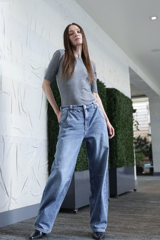 Sloane Adjustable Strap Waistband Barrel Jeans us.meeeshop -  Pants