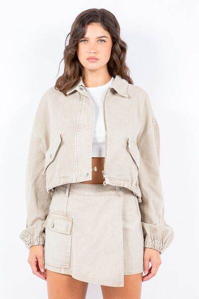 American Bazi Drawstring Waist Crop Jacket - us.meeeshop