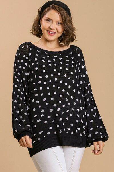 Umgee Dalmatian Hand Stamped Round Neck Sweater Plus Size - us.meeeshop