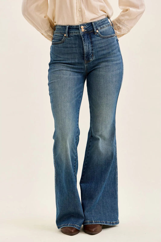judy blue high Judy Blue High Waist Double Button Tummy Control Flare Jeans view 2 (bottom) - shop at us.meeeshop