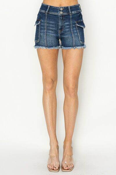 RISEN Raw Hem Denim Shorts with Pockets - us.meeeshop