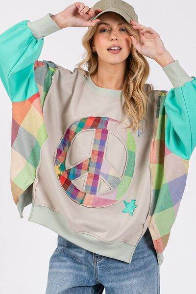 SAGE + FIG Contrast Peace Patch Dropped Shoulder Sweatshirt - us.meeeshop