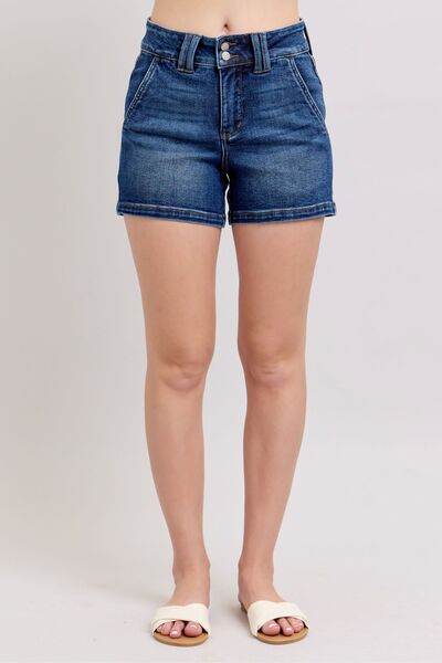 Judy Blue Double Button Waistband Denim Shorts Plus Size - us.meeeshop