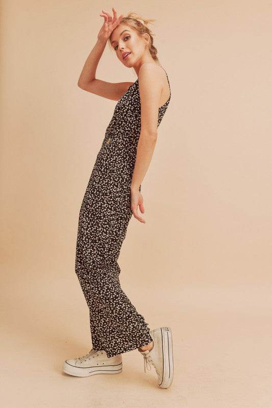 Aemi + Co Ditsy Floral Surplice Sleeveless Wide Leg Jumpsuit - us.meeeshop