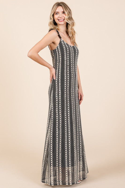 GeeGee Plus Size Striped Scoop Neck Beaded Strap Maxi Cami Dress - us.meeeshop