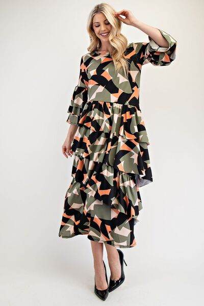 Celeste Printed Asymmetrical Ruffle Midi Dress Plus Size - us.meeeshop