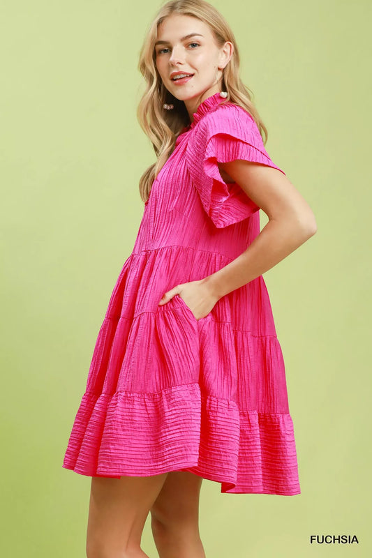 umgee tiered ruffle Umgee Tiered Ruffle Sleeve Textured Mini Dress view 2 (dress) - shop at us.meeeshop