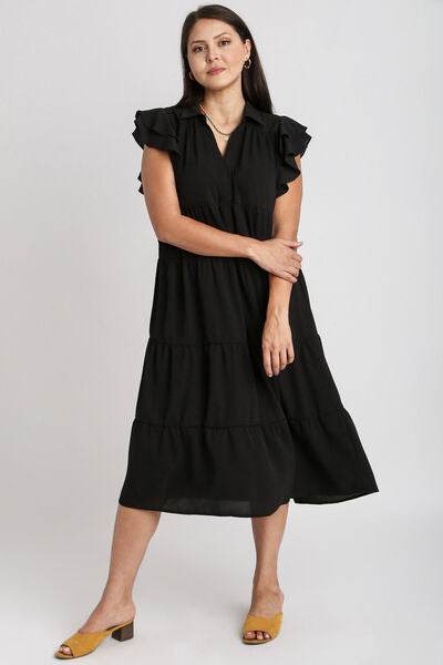 Umgee Johnny Collar Ruffle Cap Sleeve Tiered Dress Plus Size - us.meeeshop