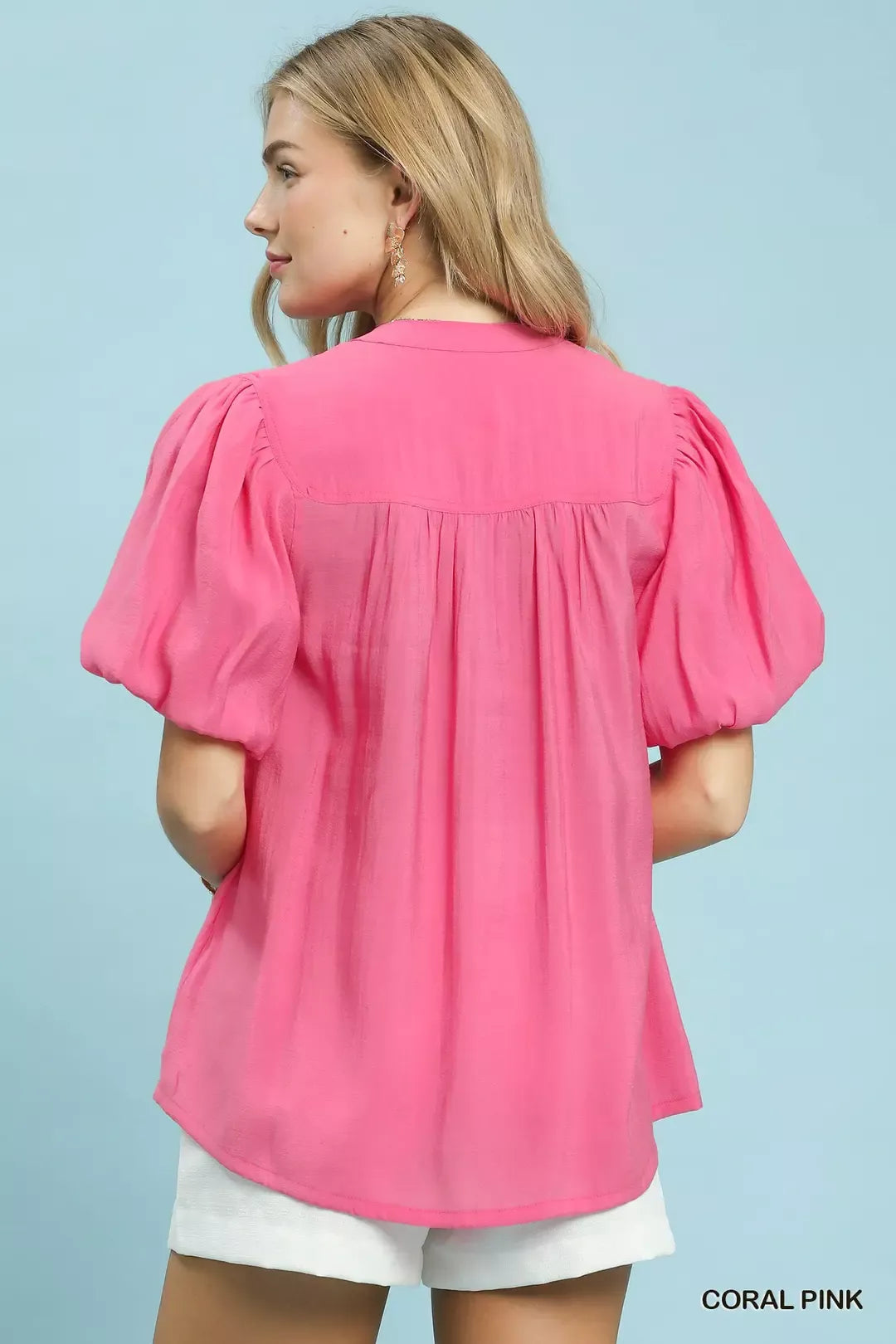 umgee button down Umgee Button-down Puff Sleeve Shirt view 4 (top) - shop at us.meeeshop