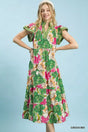 Umgee Mix Bold Floral Tiered Midi Dress