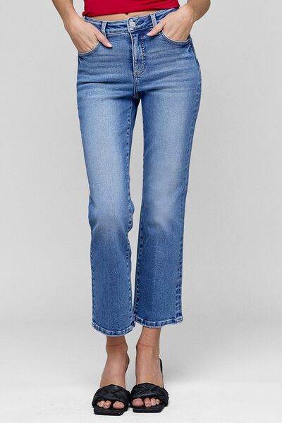 RISEN Tummy Control High Rise Crop Straight Jeans Plus Size - us.meeeshop