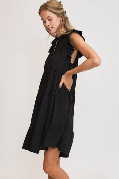 Umgee Johnny Collar Ruffle Cap Sleeve Tiered Dress Plus Size - us.meeeshop