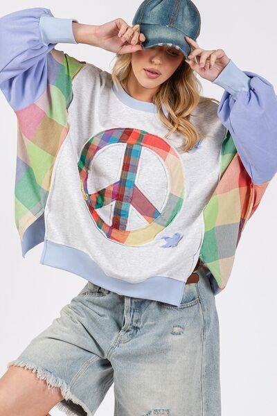 SAGE + FIG Contrast Peace Patch Dropped Shoulder Sweatshirt - us.meeeshop