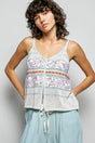 Pol Printed Contrast Button Down Cami with Trim Detail and Blanket Stitch