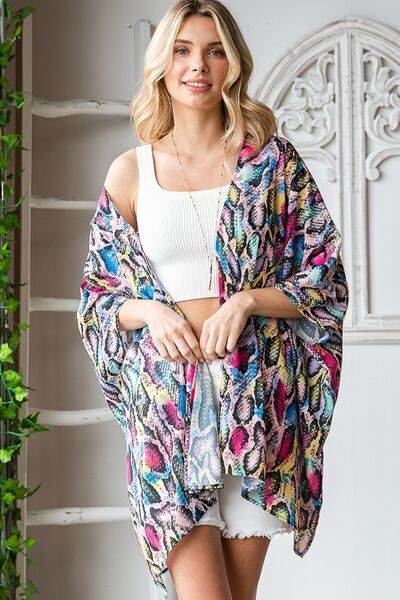 Heimish Full Size Multi Color Snake Open Cardigan Plus Size - us.meeeshop