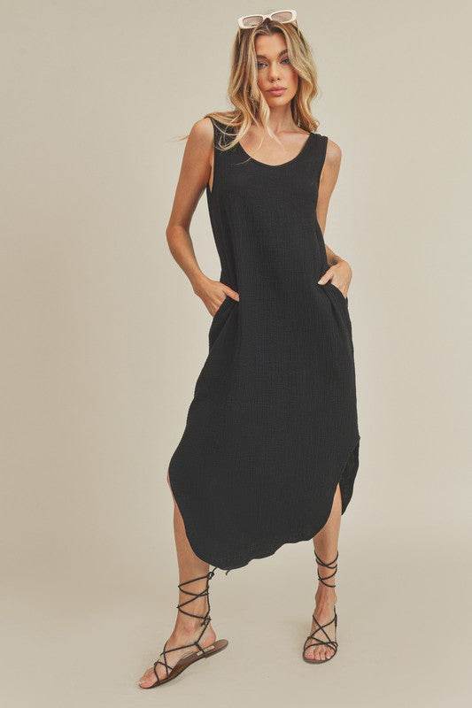 Aemi + Co Round Neck Midi Tank Dress with Pockets - us.meeeshop