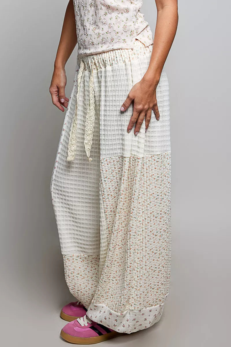 pol patchwork mixed Pol Patchwork Mixed Knit Wide Leg Pants view 2 (bottom) - shop at us.meeeshop