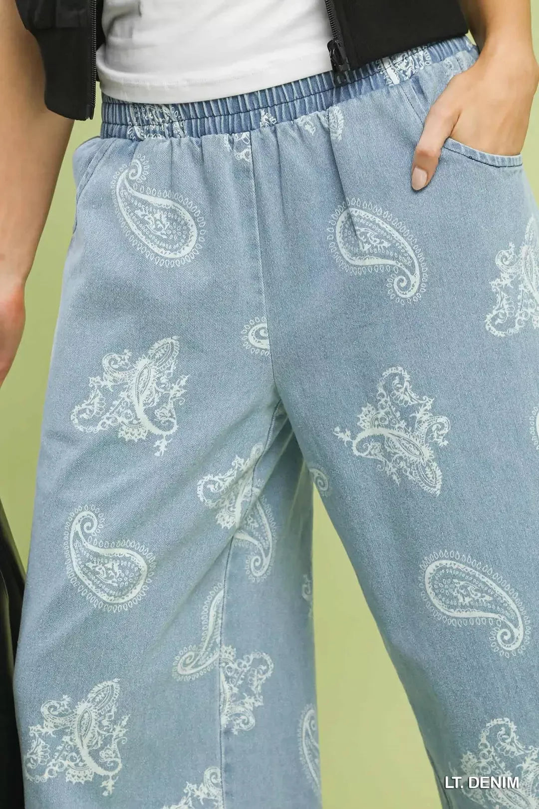 umgee denim paisley Umgee Denim Paisley Wide-leg Pants view 4 (bottom) - shop at us.meeeshop