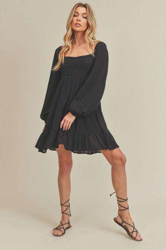 Aemi + Co Ruffled Hem Square Neck Balloon Sleeve Mini Dress - us.meeeshop