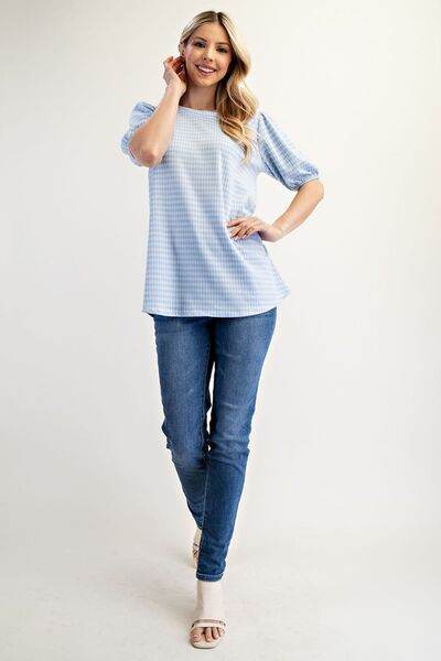 Celeste Gingham Print Top With Puff Sleeves Plus Size - us.meeeshop