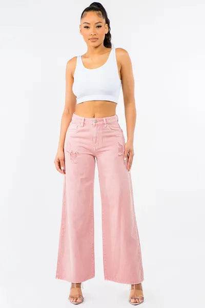 American Bazi High Waist Distressed Wide Leg Jeans - us.meeeshop