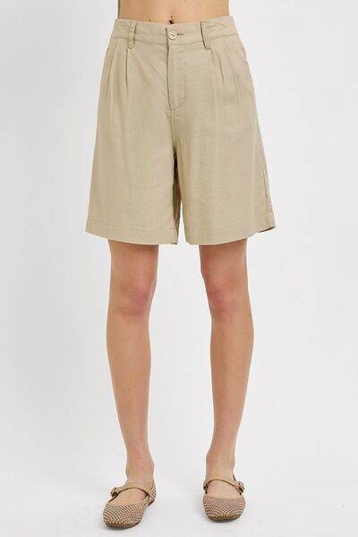 RISEN High Rise Pleated Front Shorts - us.meeeshop