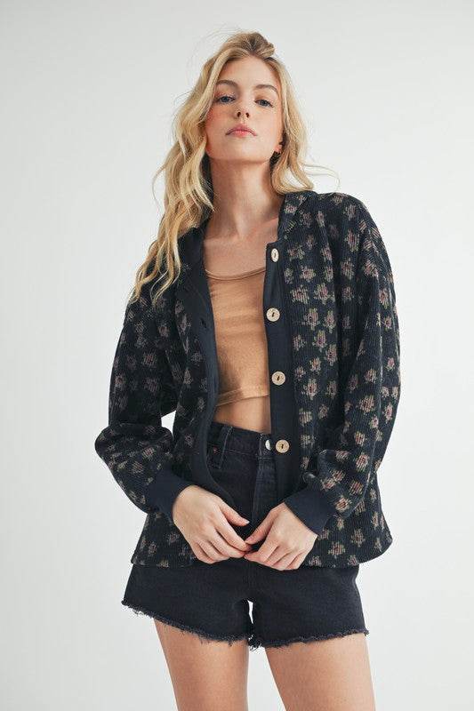 Aemi + Co Floral Button Up Hooded Jacket - us.meeeshop