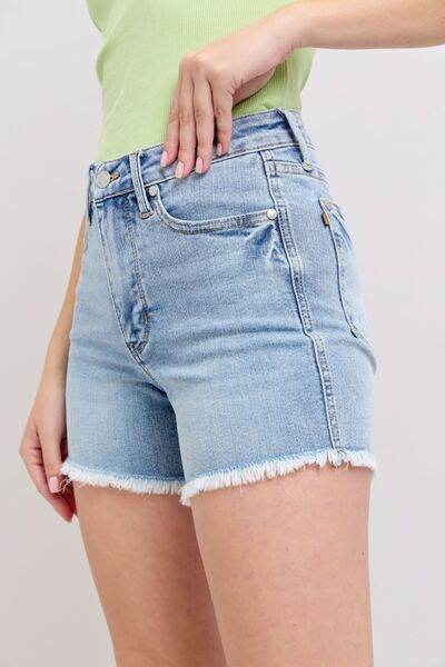 Judy Blue Tummy Control Raw Hem Denim Shorts Plus Size - us.meeeshop