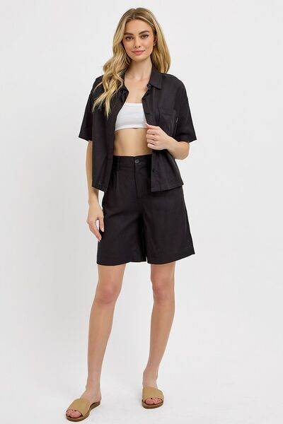 RISEN High Rise Pleated Front Shorts - us.meeeshop