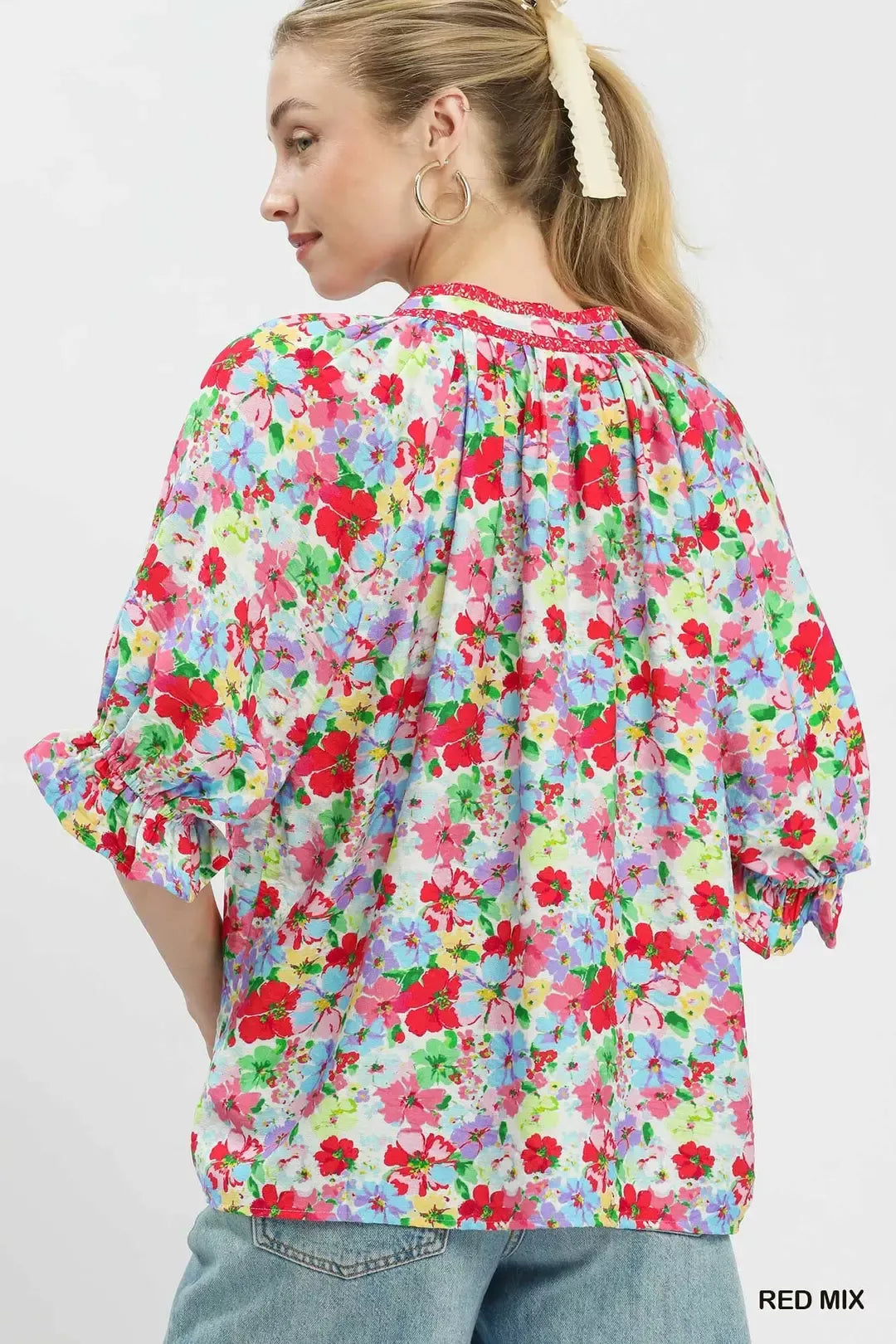 umgee mix floral Umgee Mix Floral Print Ruffle Top view 3 (top) - shop at us.meeeshop
